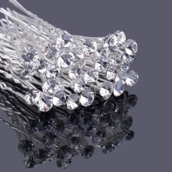 Silver hårnålar - med kristaller - 10 st