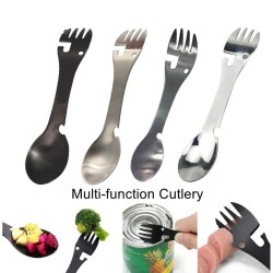 Multifunktions bestick i rostfritt stål - sked - gaffel - kniv - flask-/burköppnare
