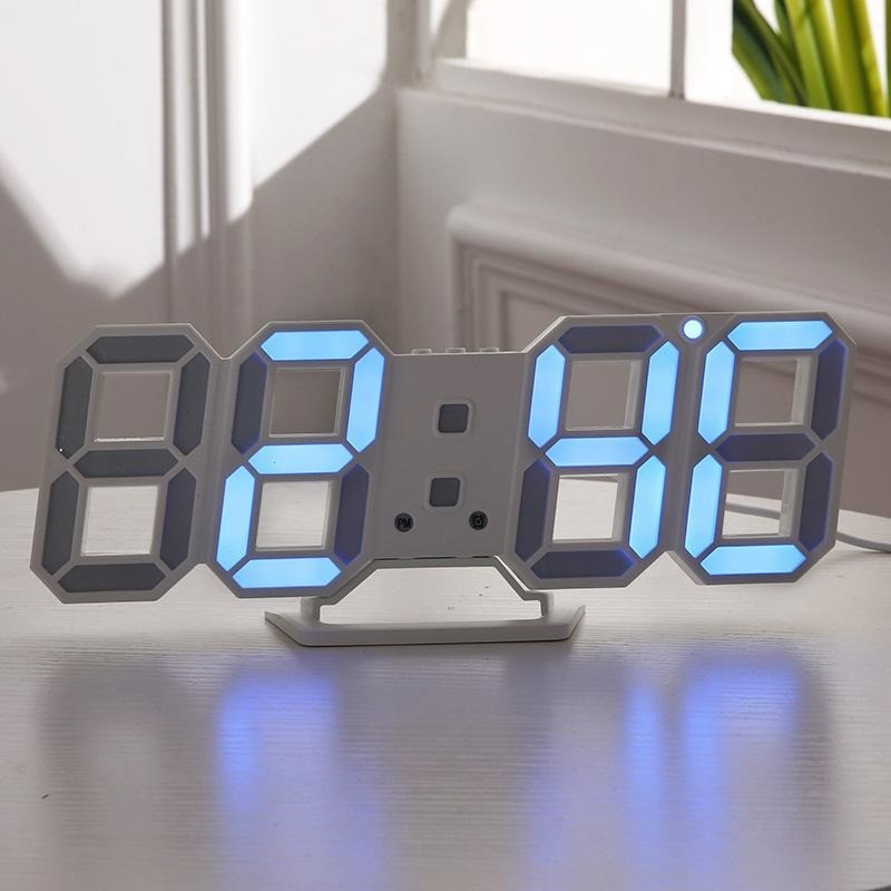 Modern 3D väggklocka - LED - digital väckarklocka - med ljus