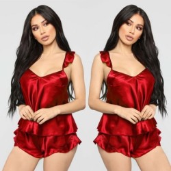 Sexig satin pyjamas - shorts - ärmlös topp - set