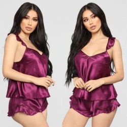 Sexig satin pyjamas - shorts - ärmlös topp - set