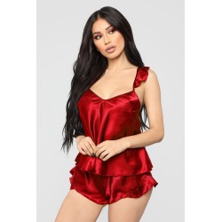 Sexig satin pyjamas - shorts - ärmlös topp - set