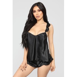 Sexig satin pyjamas - shorts - ärmlös topp - set