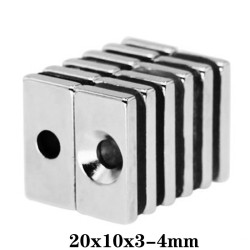 N35 - neodymmagnet - starkt block - 20mm * 10mm * 3mm - med 4 mm hål