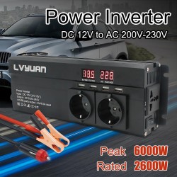6000W - DC 12V/24V till AC 220V - LED-display - bilväxelriktare - omvandlare - laddare - transformator