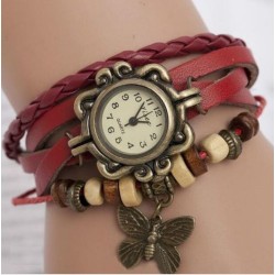 Vintage multi layer bracelet - with Quartz watch - beads / butterflyBracelets