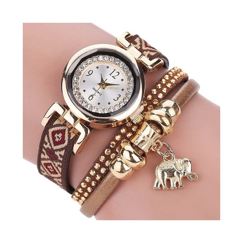 Flerlagersarmband - med klocka / strass / elefant