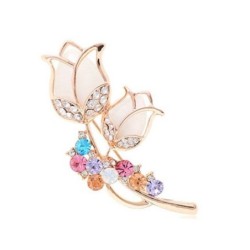 Double opal tulips with crystals - broochBrooches