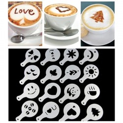 Schabloner för kaffe - cappuccino - latte - mallar - 16 stycken
