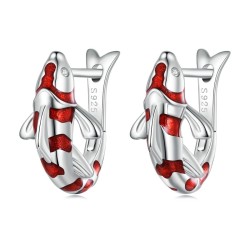Röd karpformade örhängen - 925 sterling silver