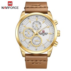 NAVIFORCE - fashionable Quartz watch - leather strap - waterproof - gold / whiteWatches