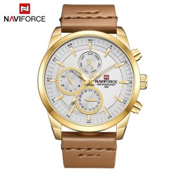 NAVIFORCE - fashionable Quartz watch - leather strap - waterproof - gold / whiteWatches