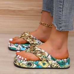 Colorful slippers - with high platform / metal decorationSandals
