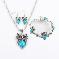 Vintage jewellery set with owls - earrings / necklace / braceletJewellery Sets