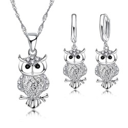 Silver jewellery set with owls - necklace / earringsJewellery Sets