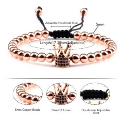 Copper beads bracelet with a crown - adjustable ropeBracelets