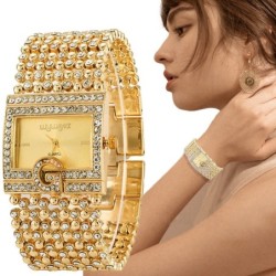 Elegant Quartz watch - wide crystal braceletWatches