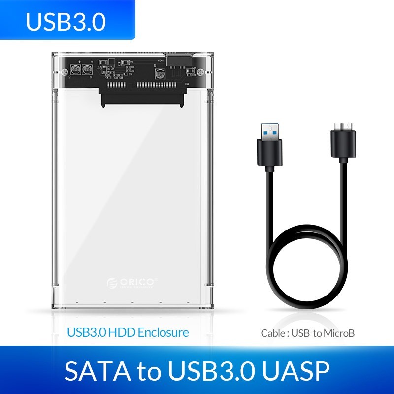 ORICO - 2,5 tum - transparent HDD-fodral - med kabel - SATA till USB3.0