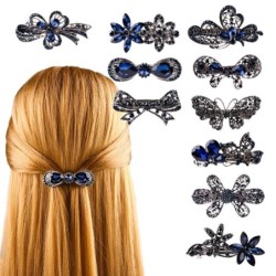 Elegant hårnål - blå kristaller - blommor - fjärilar - pilbågar