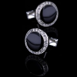 Eleganta runda svarta manschettknappar med kristaller