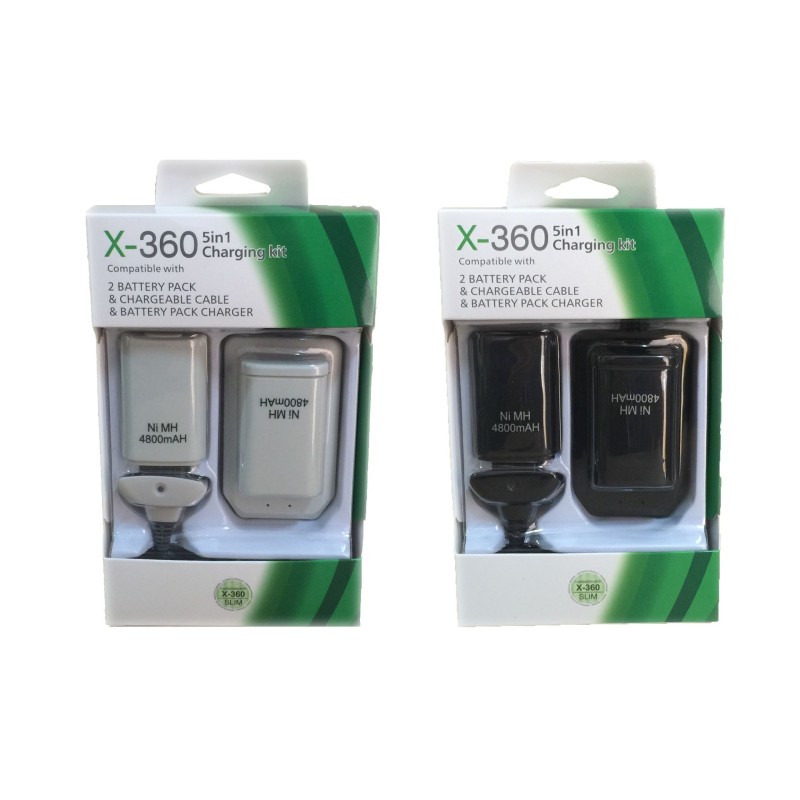 Xbox 360 - 4800mah batteri - laddningsdocka - kabel