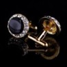 Guld runda manschettknappar - kristaller / svart emalj