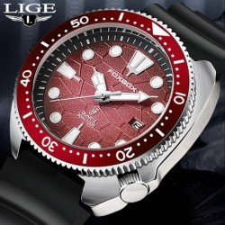 LIGE - stainless steel Quartz watch - waterproof - silicone strap - redWatches