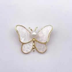 White shell butterfly - with a pearl - broochBrooches