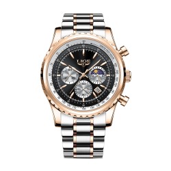 LIGE - luxury Quartz watch - luminous - stainless steel - waterproof - rose gold / blackWatches
