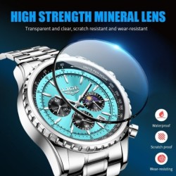 LIGE - luxury stainless steel Quartz watch - luminous - leather strap - waterproof - rose gold / blackWatches