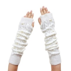 Långa stickade handskar - fingerlösa - med dekorativa pärlor