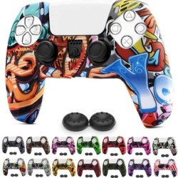 Silicone cover case - for Sony PS5 dualsense controller - with 2 thumb grips - colorful water printingAccessories