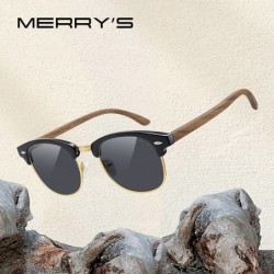 MERRYS - klassiska polariserade solglasögon - semi-båglösa - trätinning - UV400