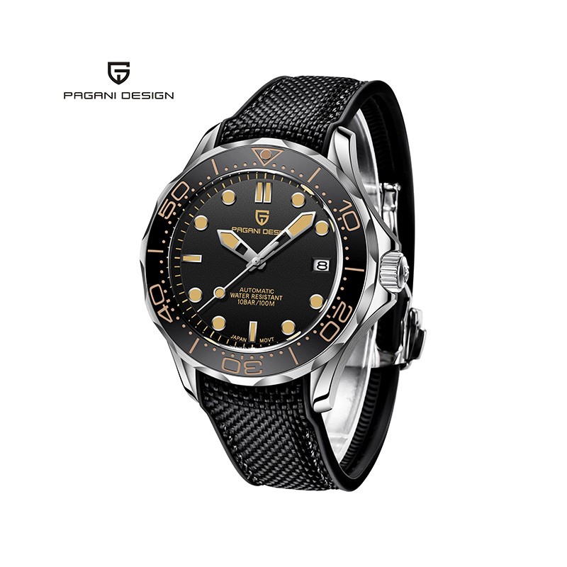 PAGANI DESIGN - modeautomatisk klocka - nylonarmband - svart