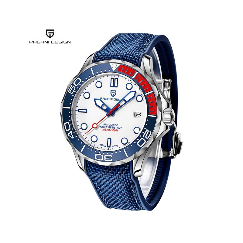 PAGANI DESIGN - modeautomatisk klocka - nylonarmband - vit