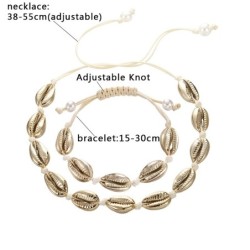 Flätat rep armband / halsband - med metall snäckskal - justerbar - 2 stycken set