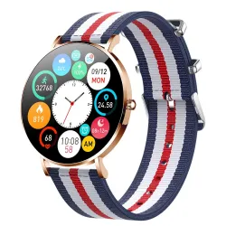 Elegant Smart Watch - ultratunn - 1,36" - AMOLED - HD-skärm - vattentät - rostfritt stål - nylonrem