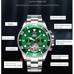 TEVISE - elegant automatic watch - stainless steel - waterproof - gold / greenWatches