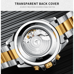 TEVISE - elegant automatisk klocka - rostfritt stål - vattentät - silver / svart