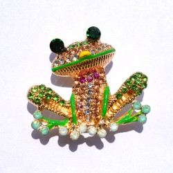 Colorful crystal frog - golden broochBrooches