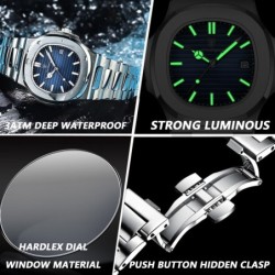 POEDAGAR - elegant Quartz-klocka - vattentät - rostfritt stål - svart
