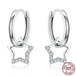 Små ringörhängen med kristallstjärna - 925 sterling silver