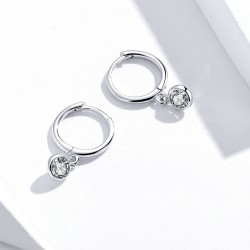 Hoop earrings with round white crystal - 925 sterling silverEarrings