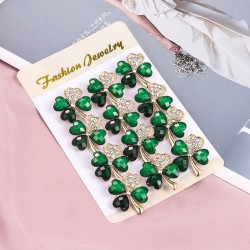 Fyra kristallgröna blad - brosch - 12 stycken set