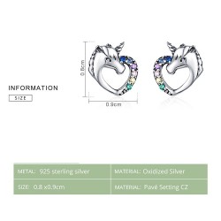 Hjärtformade kristallen enhörning - silverörhängen