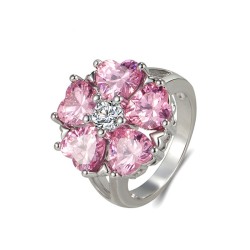 Elegant silverring - med rosa kristallblomma