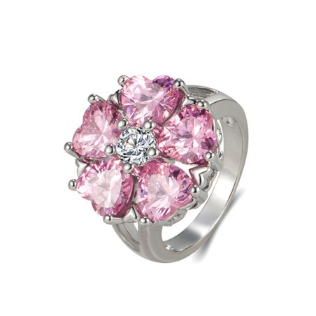 Elegant silver ring - with pink crystal flowerRings