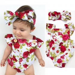 Blommig baby girl jumpsuit & pannband - bomullsset - 2 st