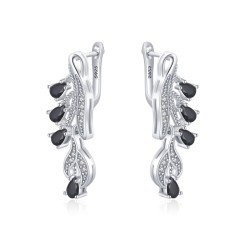 Eleganta silverörhängen - vit zirkon / svarta kristaller