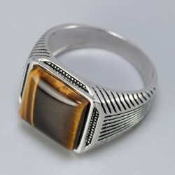 Ring 925 sterling silver - signet med tigeröga sten